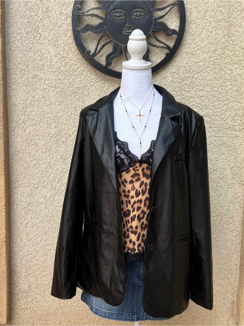 Love Tree Black Faux Leather Blazer Jacket Fall Dressy Outerwear